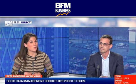 BFM-SDM Capture d'écran BFM - Lorraine Goumot interviewe Louis-Baptiste France, sur les recrutements chez Socio Data Management