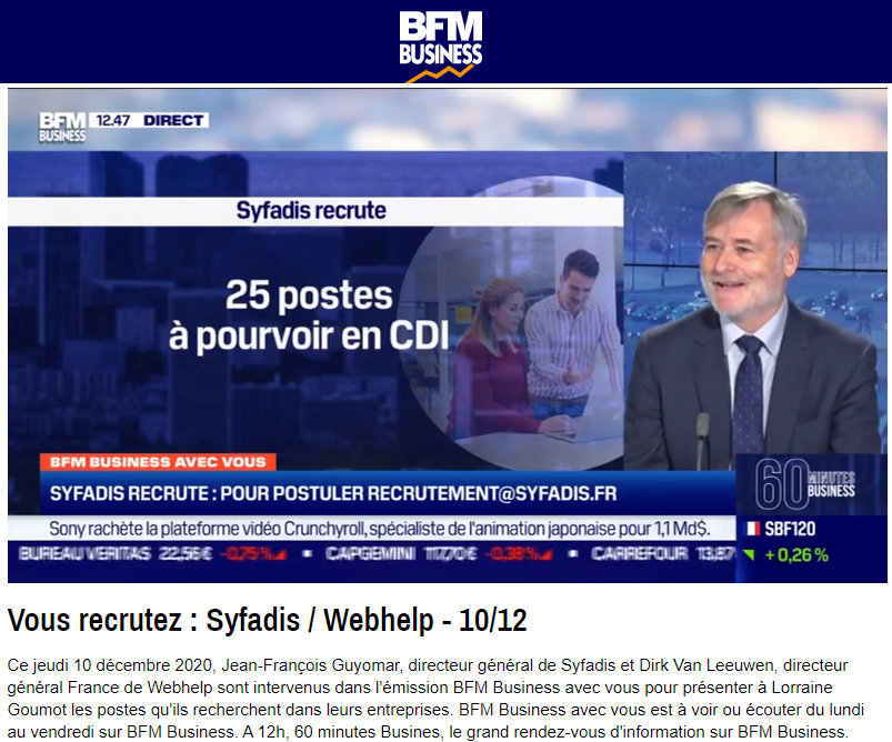 BFM-Syfadis6 25 postes à pourvoir en CDI chez Syfadis - Jean-François Guyomar souriant