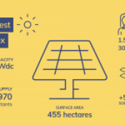 Schéma explicatif de la centrale solaire EDPR Pereira Barreto au Brésil, composé de près de 600 000 panneaux photovoltaïques, opéré par EDPR