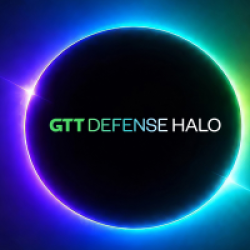 GTT Defense Halo - écrit en dégradé vert vers blanc sur fond rond noir